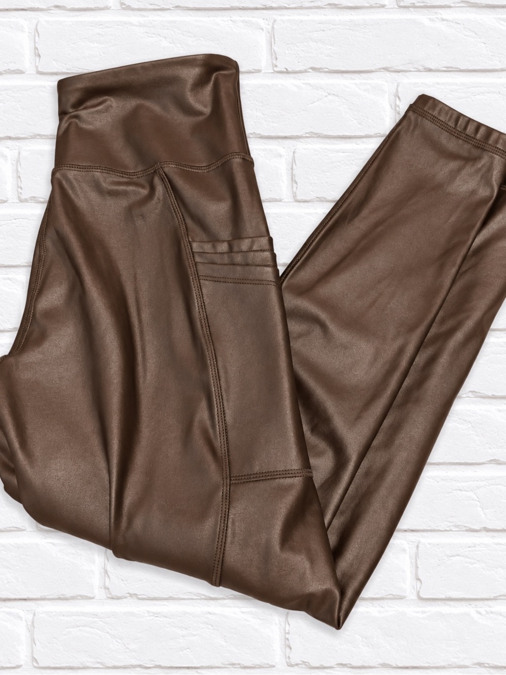 ZYIA Faux Leather Leggings in Chocolate Brown